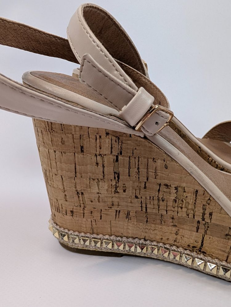 sandały na koturnie korkowe beżowe, buty na lato, New Look, 40 image 4