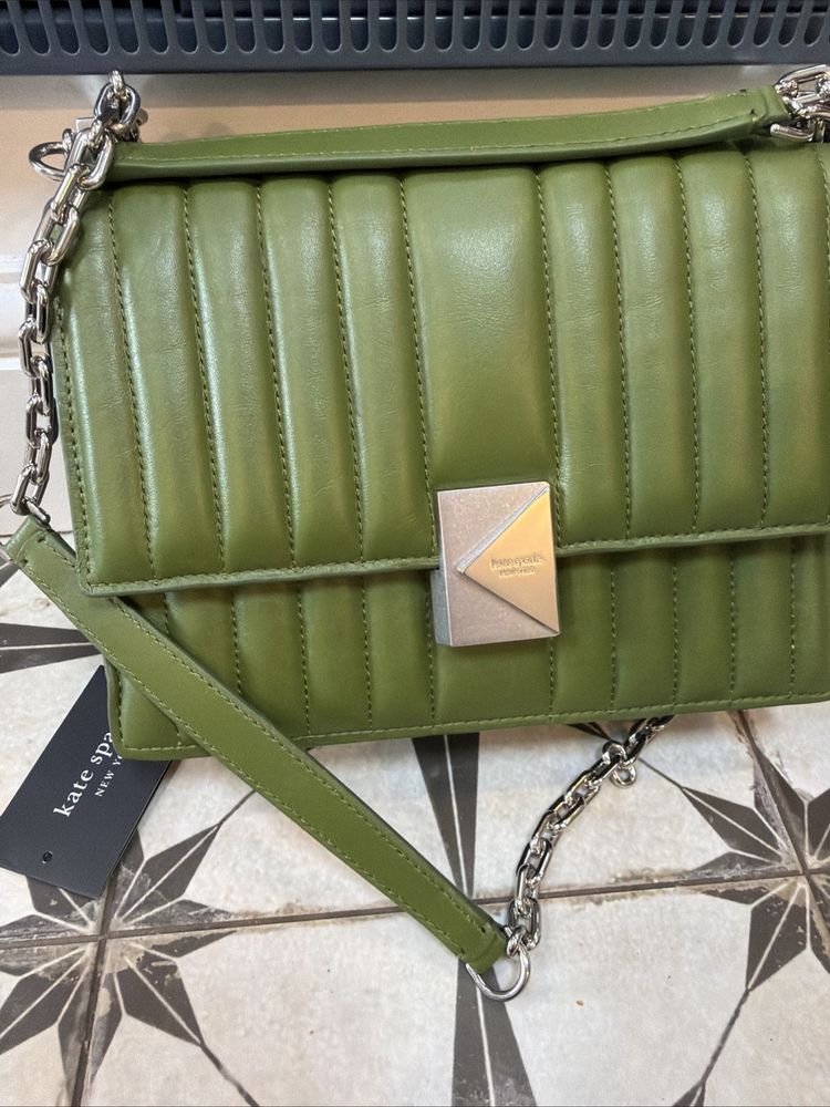 Kate Spade Deco Quilted Leather Shoulder Crossbody Bag Jungle Vine Green BNWT image 1