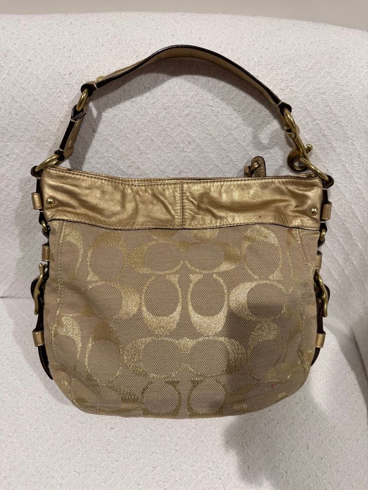 Coach Coach Monogram Lurex Linen Gold Leather Zoe Hobo Bag product image