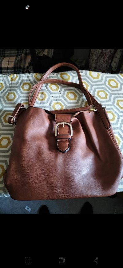 Warehouse Brown Leather Look Shoulder Bag