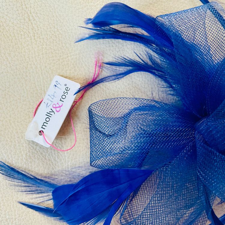 Immagine di Molly & Rose Blue Net Coiled Loop Feather Wedding Party Races Prom Fascinator On Comb BNWT 2