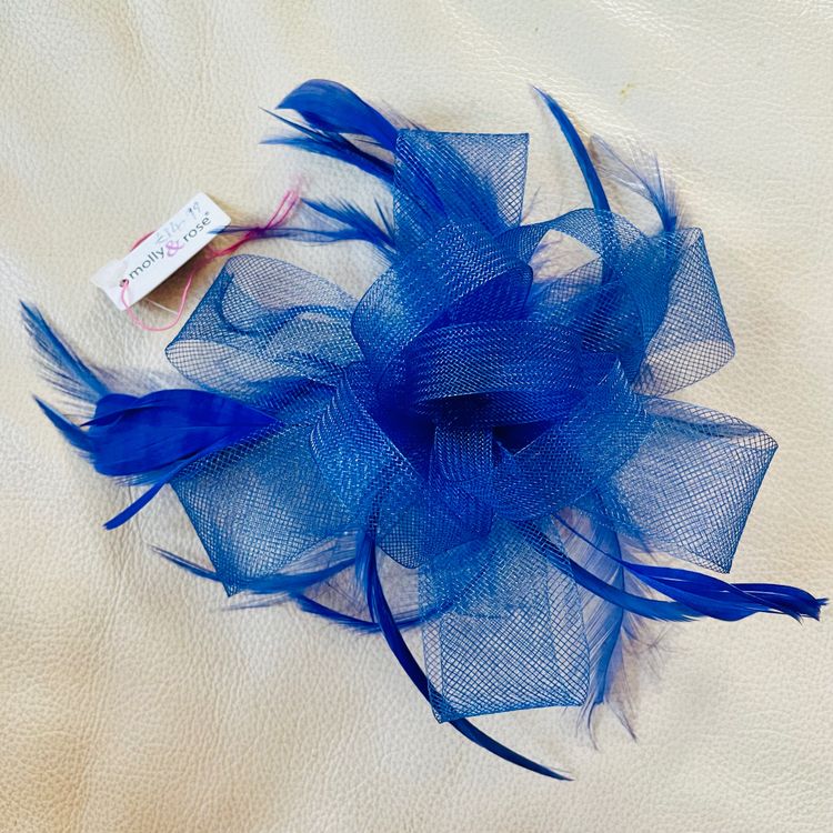 Immagine di Molly & Rose Blue Net Coiled Loop Feather Wedding Party Races Prom Fascinator On Comb BNWT 1