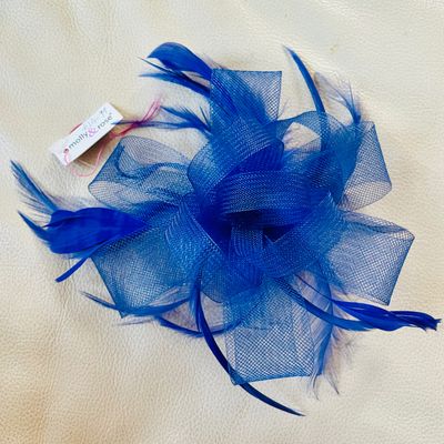 Molly & Rose Blue Net Coiled Loop Feather Wedding Party Races Prom Fascinator On Comb BNWT