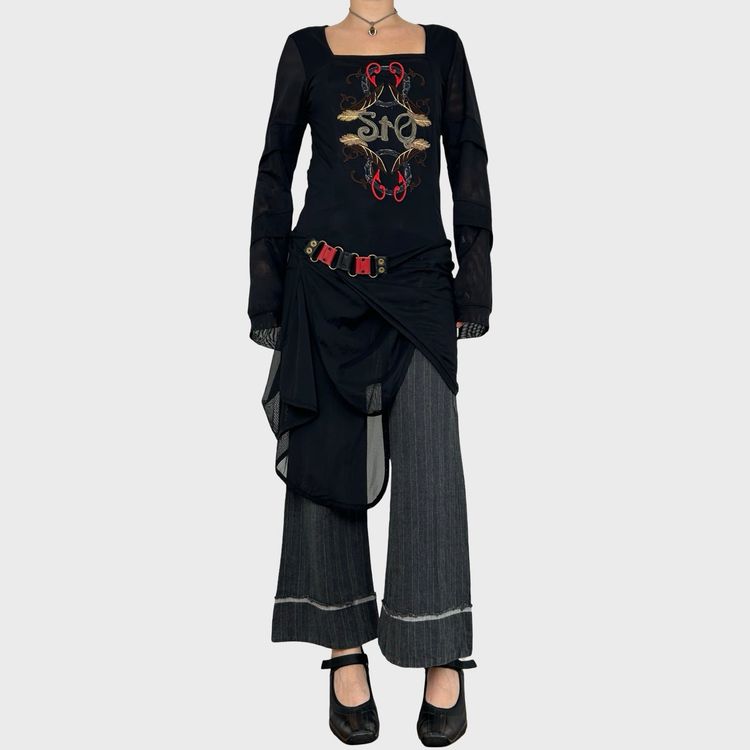 Save the Queen Asymmetric Mesh Long Sleeve Dress - M