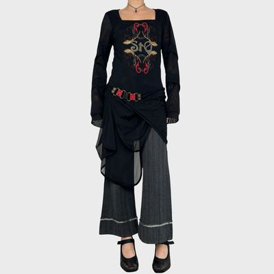 Save the Queen Asymmetric Mesh Long Sleeve Dress - M