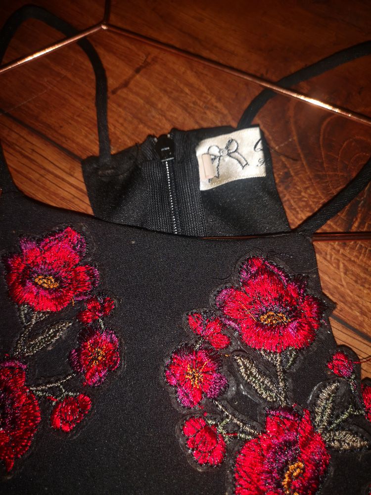 Black Dress With Red Floral Embroidery image 2