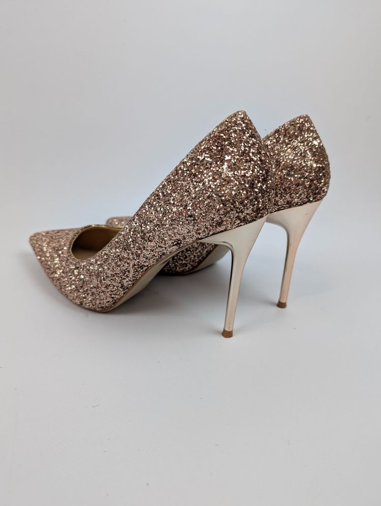 Błyszczące szpilki brokatowe buty na obcasie Bigtree 40, złote rose gold wesele impreza glam 5