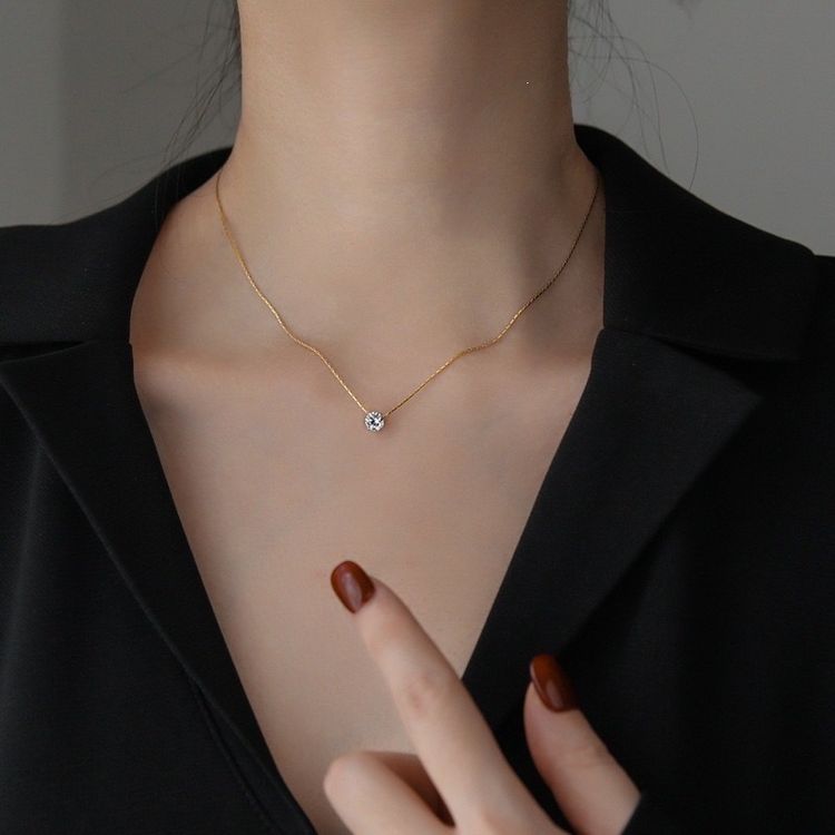 Gold Necklace With Single Clear Gemstone Pendant image 4