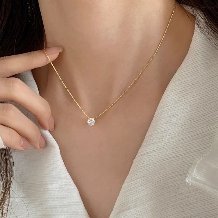 Gold Necklace With Single Clear Gemstone Pendant image 5
