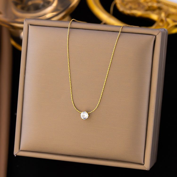 Gold Necklace With Single Clear Gemstone Pendant image 1