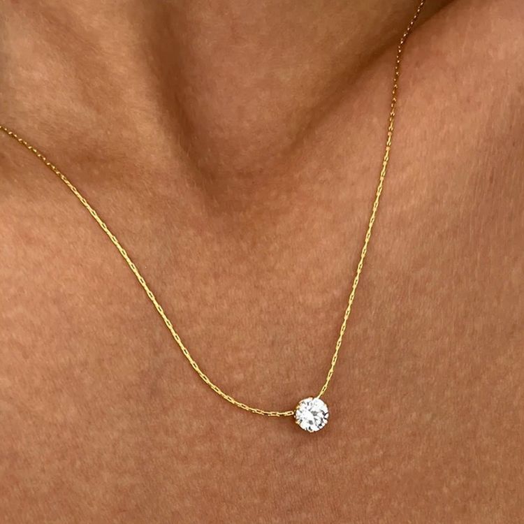 Gold Necklace With Single Clear Gemstone Pendant image 3