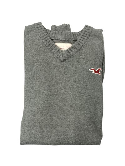 Hollister Szary Sweter Haft Logo
