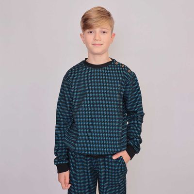 Pied-de-poule Black and Blue Cotton Sweatshirt 3