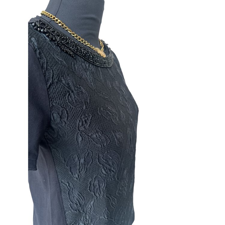 Chic Top / T-shirt by 'S Max Mara - Black with embroidery and floral panel, size S image 4
