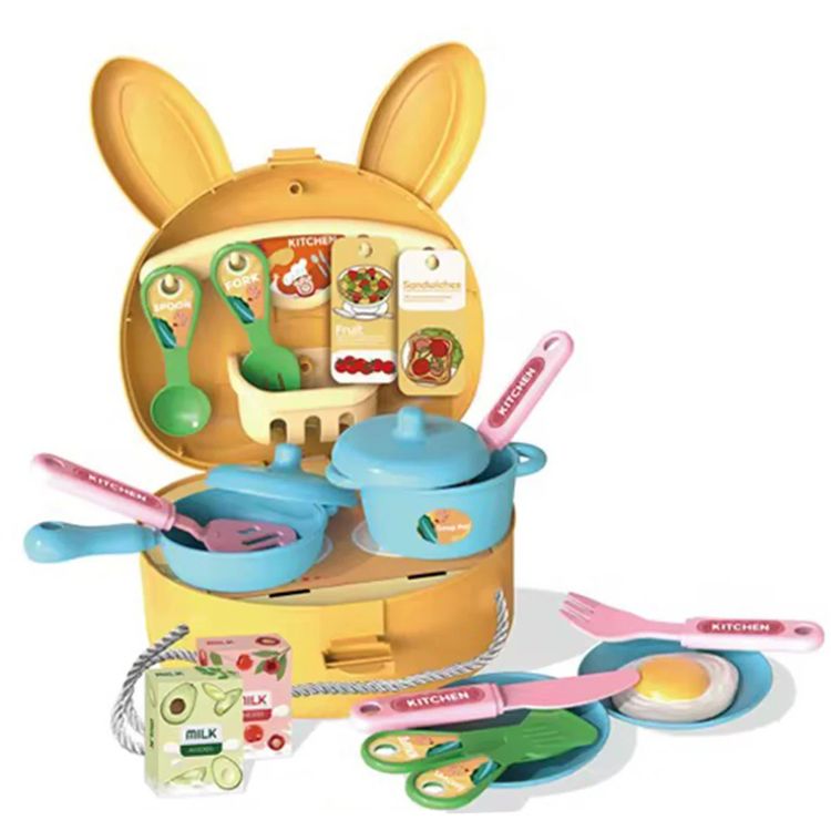 Bunny Rabbit Carry Case Travel Cooking Bag 25 Piece Kitchen Play Set with Shoulder Strap - Yellow - Easter Toys & Gift