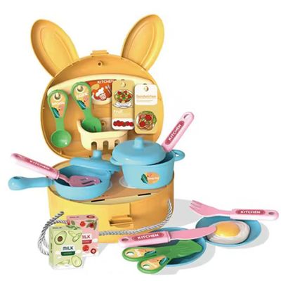 Bunny Rabbit Carry Case Travel Cooking Bag 25 Piece Kitchen Play Set with Shoulder Strap - Yellow - Easter Toys & Gift