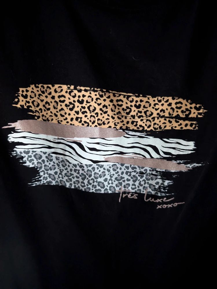 New Look Black Animal Print Leopard Zebra Graphic Slogan T-Shirt Tee image 2