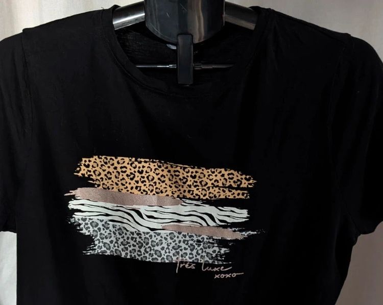 New Look Black Animal Print Leopard Zebra Graphic Slogan T-Shirt Tee image 6