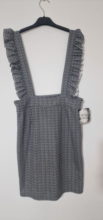 Grey Patterned Dress With Ruffled Straps