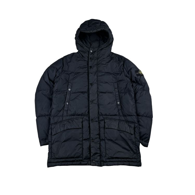 Stone Island 2013 Navy Long Crinkle Down Puffer Jacket - Large image 1