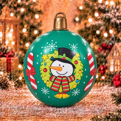 Green Christmas Ornament Ball snowman