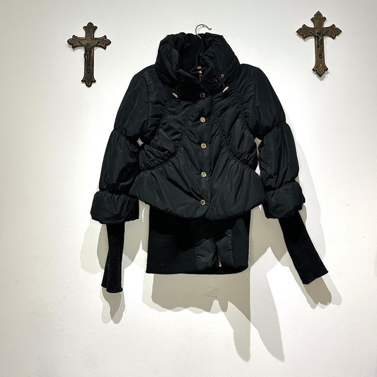 Morgan de Toi Cropped Black Puffer Jacket With Extended Sleeves