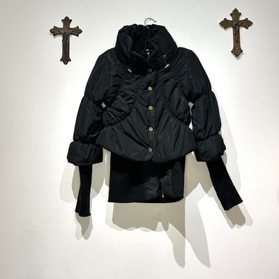 Morgan de Toi Cropped Black Puffer Jacket With Extended Sleeves