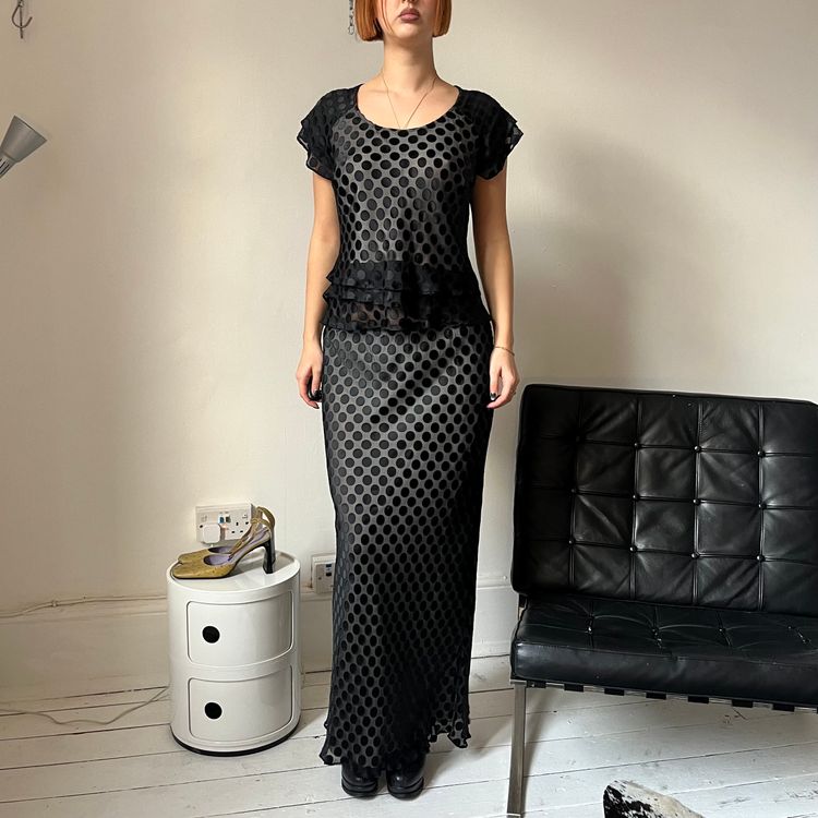 Black Polka Dot Maxi Dress set