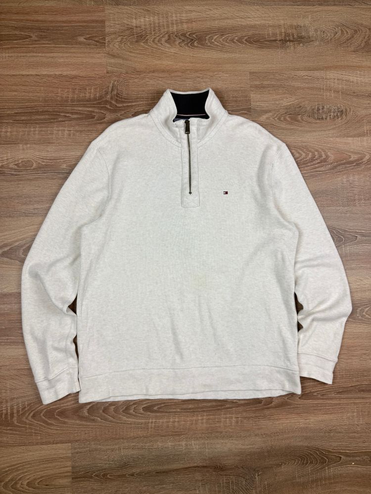 Cream Tommy Hilfiger Quarter Zip Sweatshirt (L) image 1