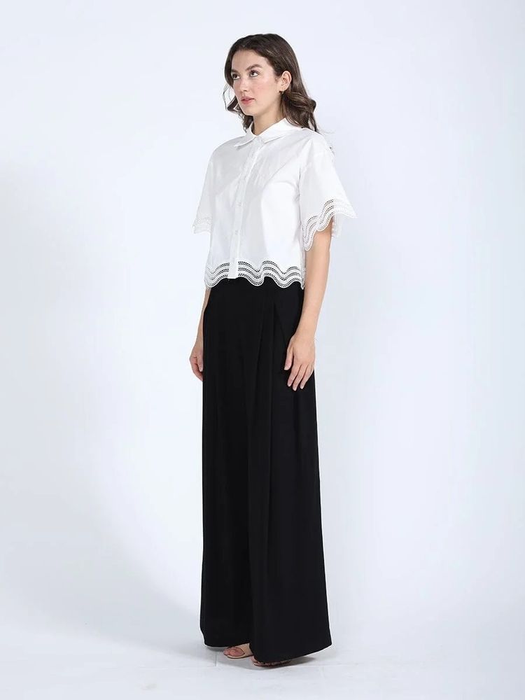 Other White Short Sleeve Blouse And Black Wide-Leg Pants product image