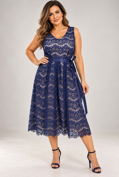 Navy Lace Midi Dress BHS 16
