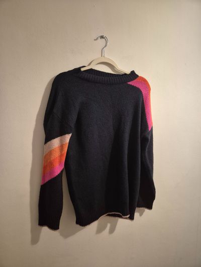 Roman Navy Sweater With Pink And Orange Stripes