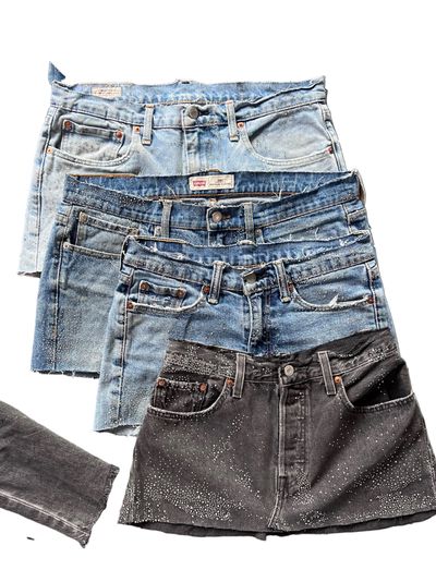 Sparkle Dark Blue Distressed Denim Skirt