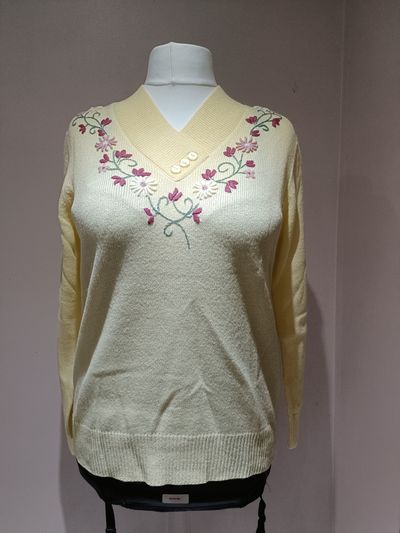 Yellow Floral Embroidered Sweater