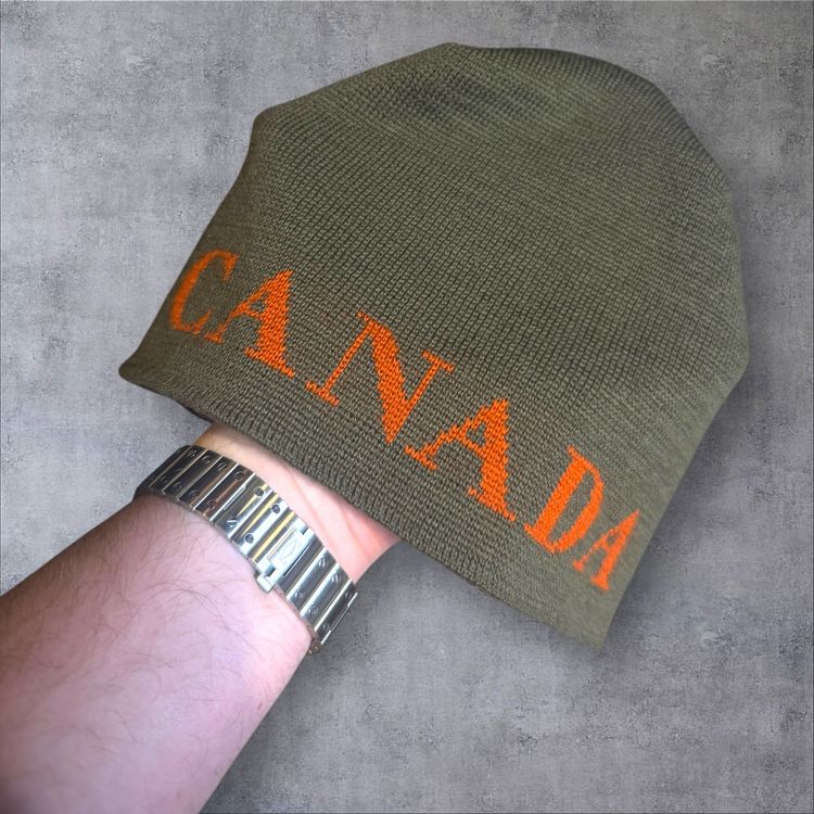 Canada Goose Merino Wool Beanie Khaki One Size Knit Hat RRP £145 image 1