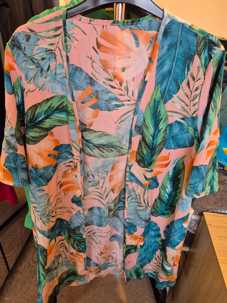 SHEIN Shein Tropical Print Open Front Shirt product image