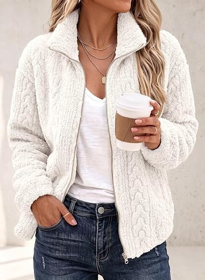 White Fleece Zip-Up Jacket