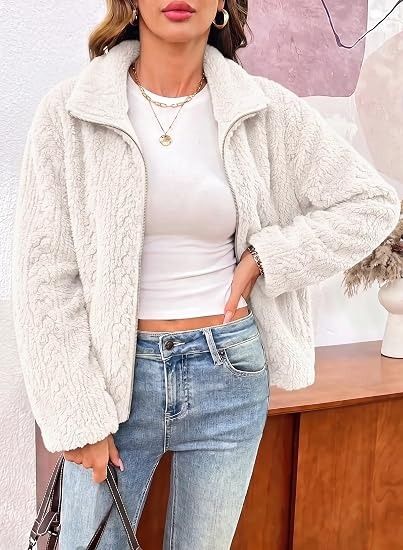 White Fleece Zip-Up Jacket 3