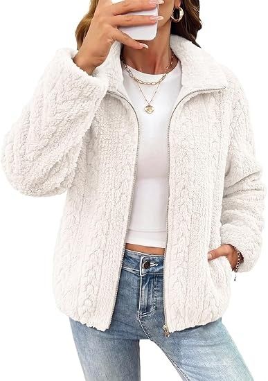 White Fleece Zip-Up Jacket 5