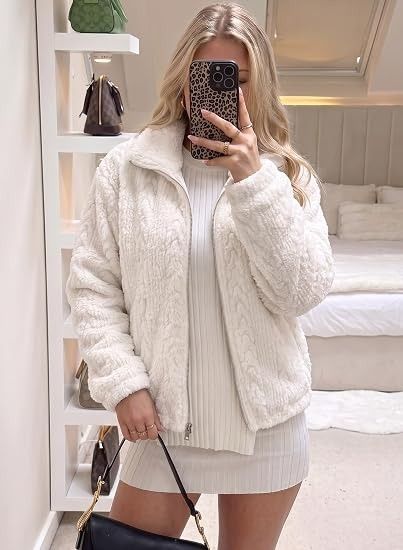 White Fleece Zip-Up Jacket 6
