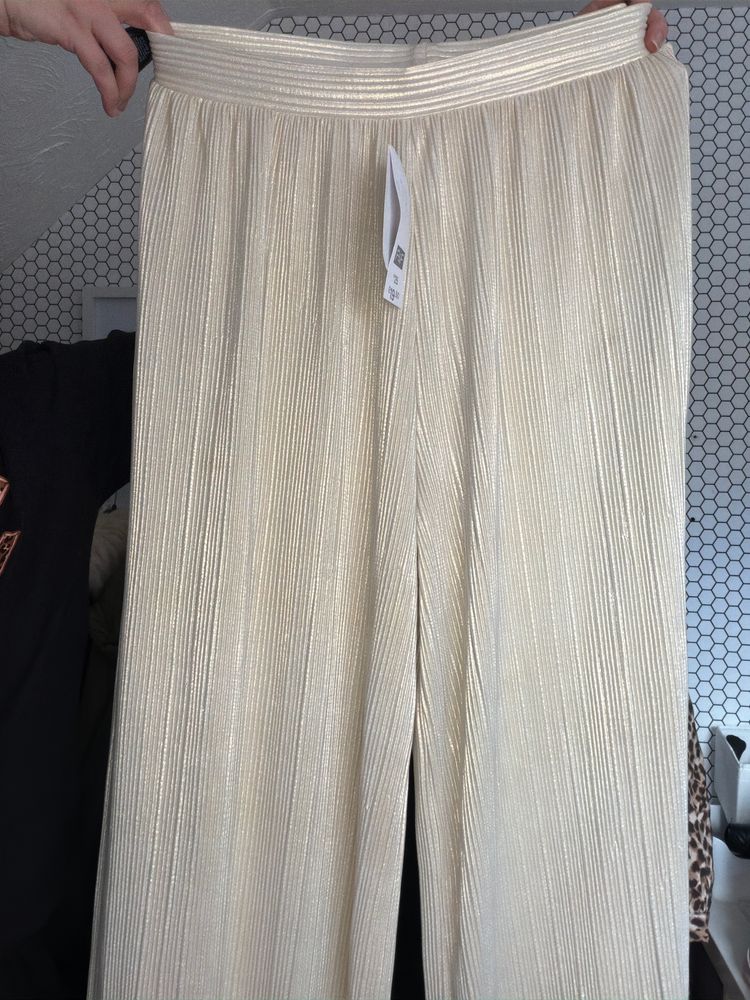 F&F Cream Pleated Wide-Leg Trousers product image