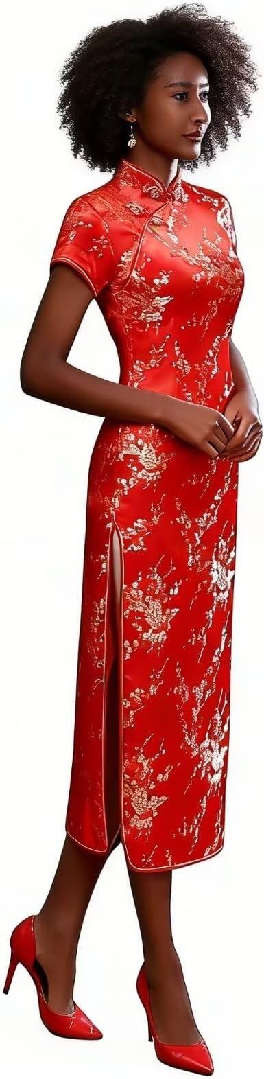 Red Floral Cheongsam Dress imagen 3