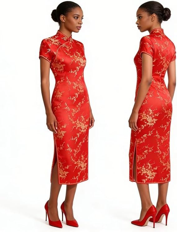 Red Floral Cheongsam Dress imagen 6