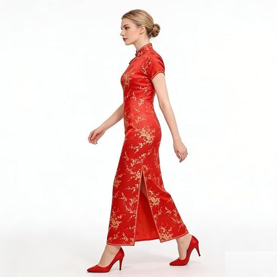 Red Floral Cheongsam Dress imagen 1