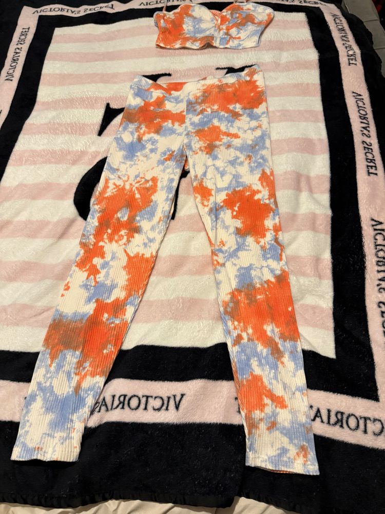 Zara Tie-Dye Ribbed Knit Leggings And Crop Top Set product image
