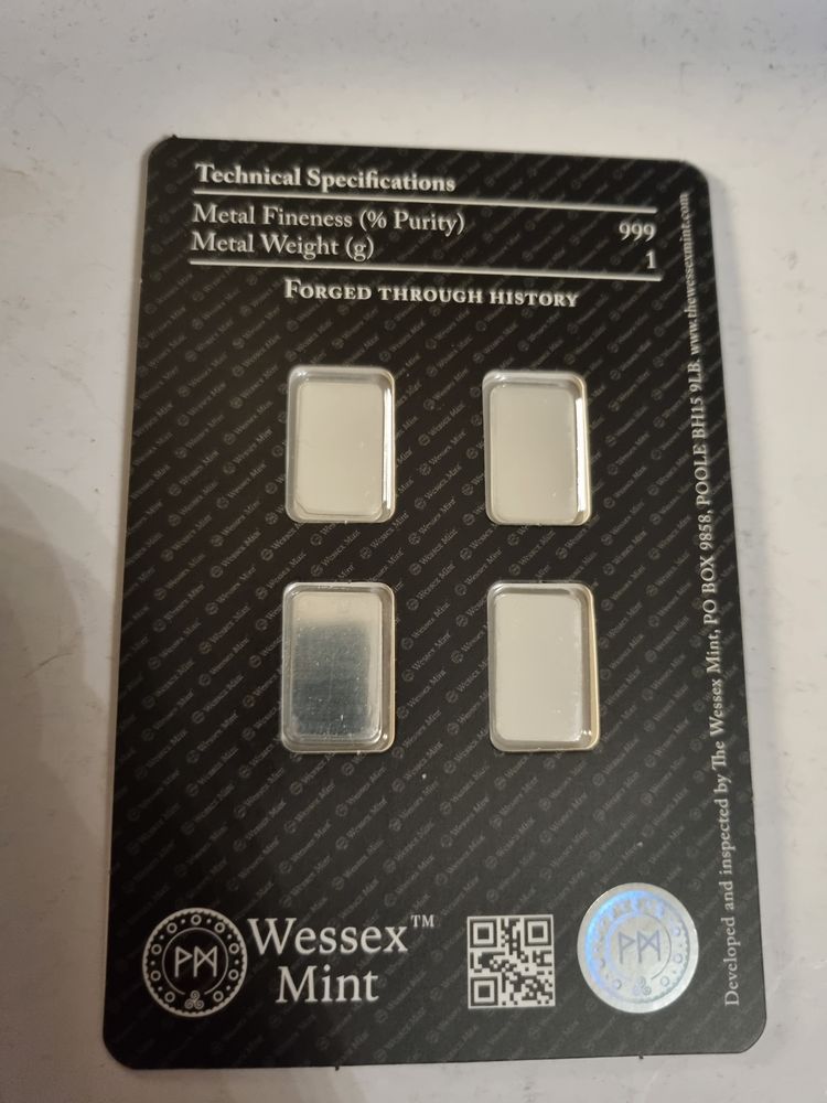 Liberty wessex Mint 4 X 1G 999 Solid Silver Bars obraz 2