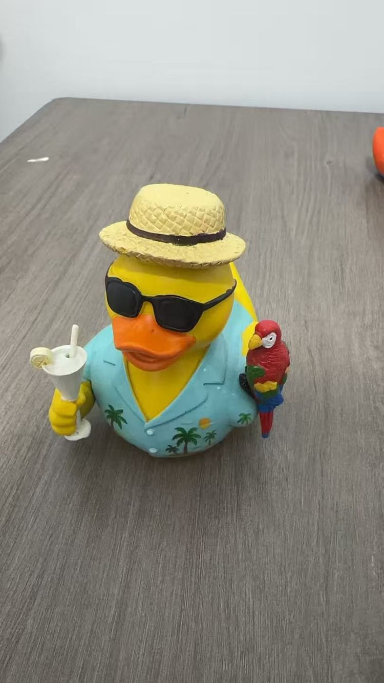 Yellow Rubber Duck With Tropical Outfit And Parrot image 2