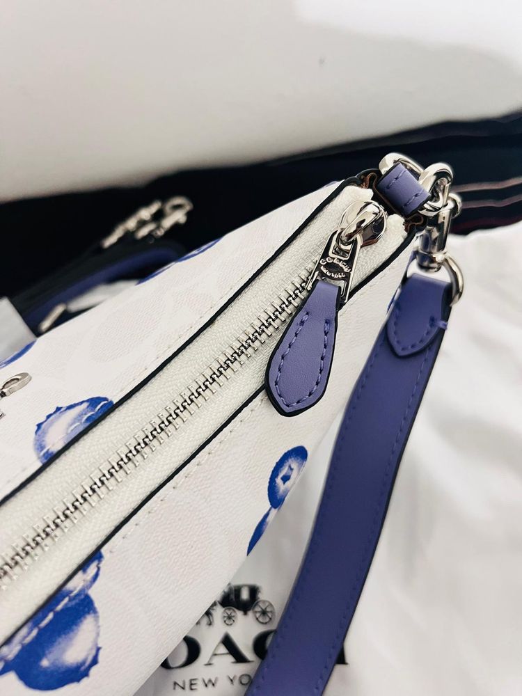 Coach White Handbag With Blue Blueberry Print image 10
