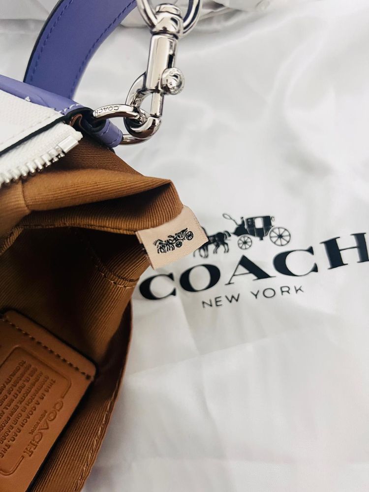 Coach White Handbag With Blue Blueberry Print image 4