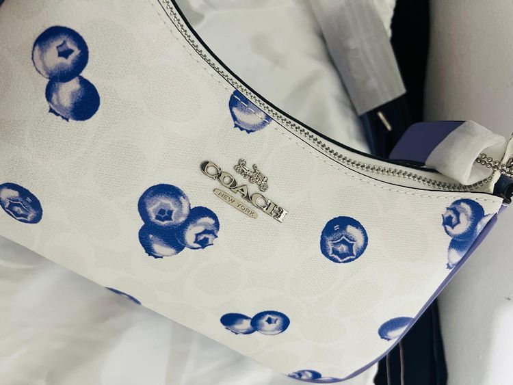 Coach White Handbag With Blue Blueberry Print image 2